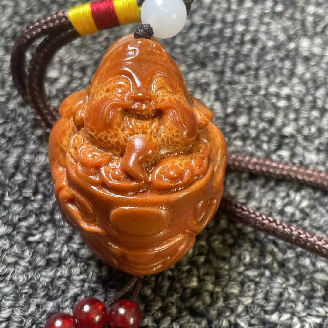 天然印尼大橄榄核雕刻4.0左右穿配聚宝财神单籽