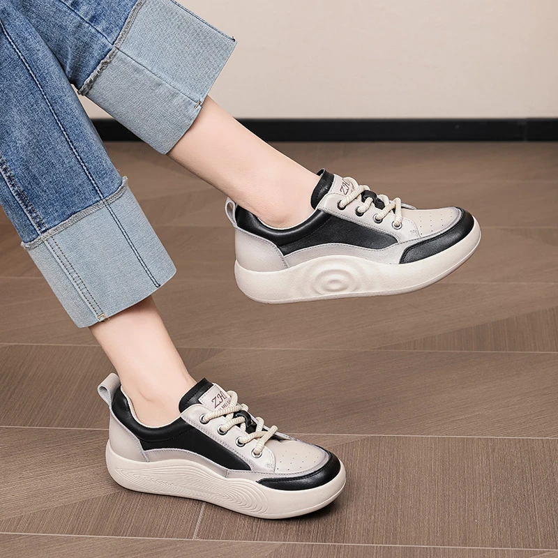 【恩祈新款】2024新款真皮小单鞋百搭款透气平底休闲鞋春秋运动鞋