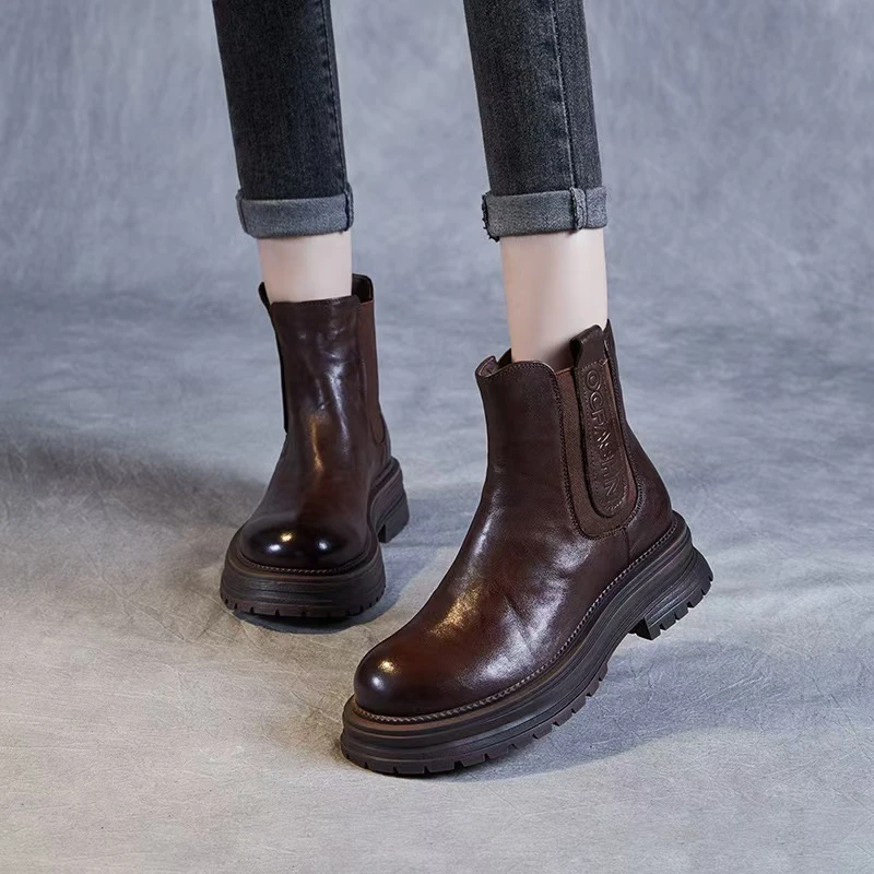 【恩祈定制】2024秋季软底软面烟筒靴百搭真牛皮马丁靴休闲户外短靴