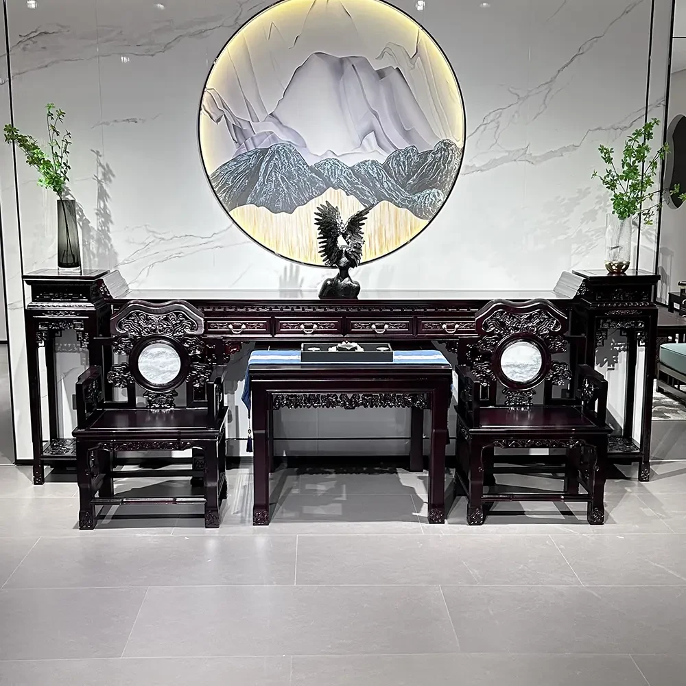 实木六件套家用客厅中式家具供桌条案翘头桌高档