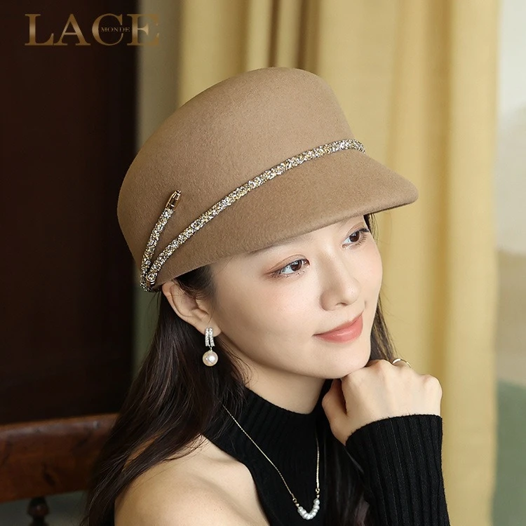 2025新款法式毛呢毡帽女秋冬骑士帽女士气质英伦复古百搭瘦脸帽子