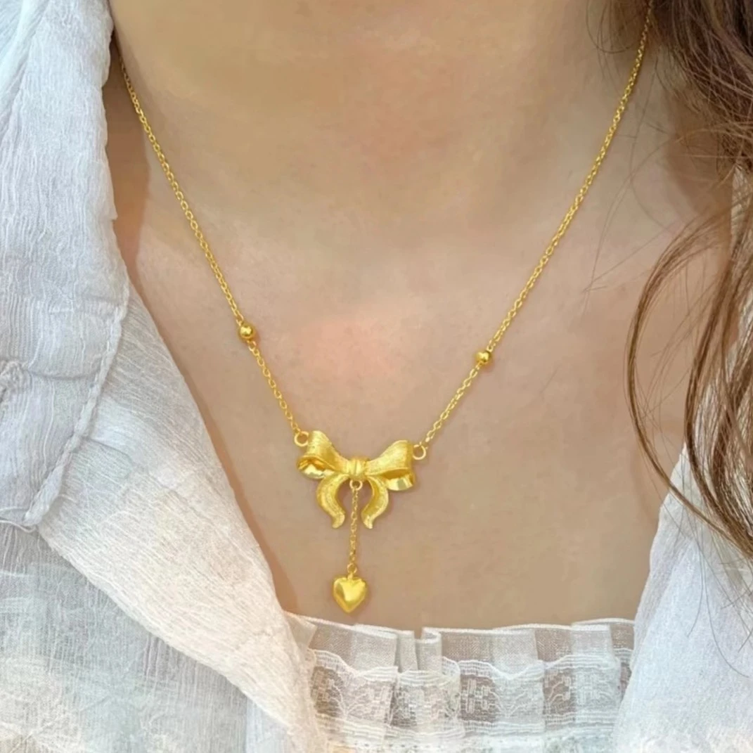 【金展珠宝】足金 蝴蝶结爱心套链