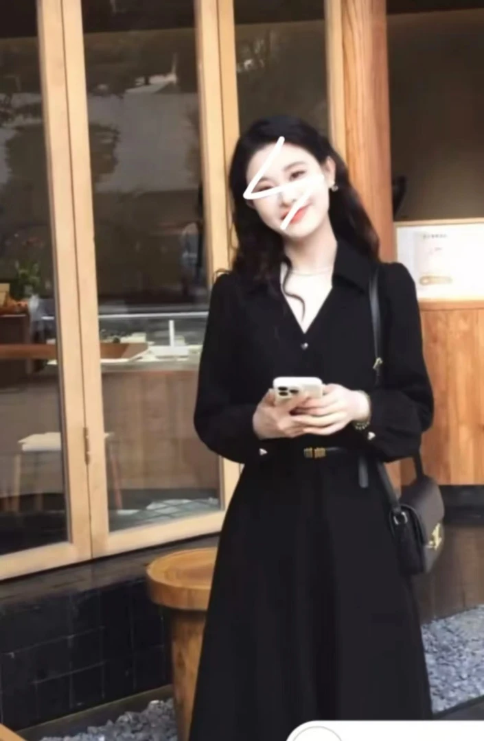 新款时尚气质法式轻奢赫本风收腰显瘦中长款连衣裙-6252