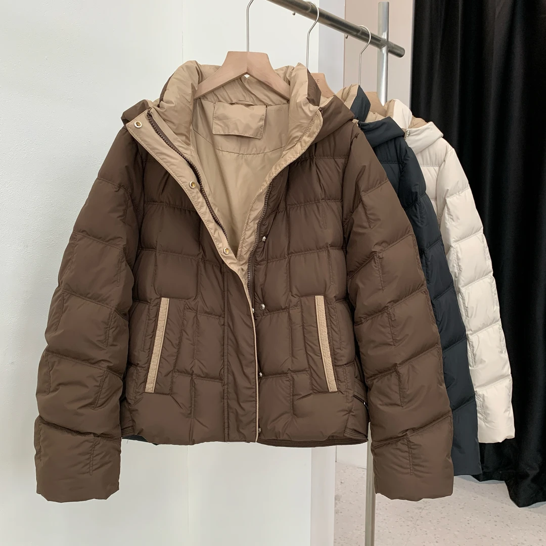 90绒短款白鸭绒时尚休闲连帽冬季保暖羽绒服外套宽松百搭加厚秋冬