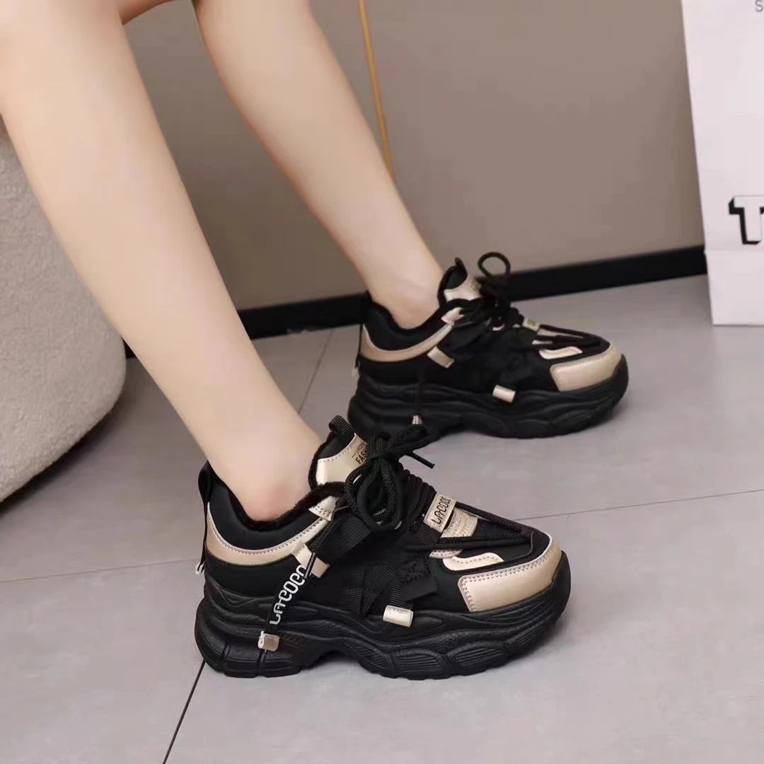 H7739-1/-2加绒厚底老爹鞋百搭女士运动休闲鞋秋冬季鞋子D区