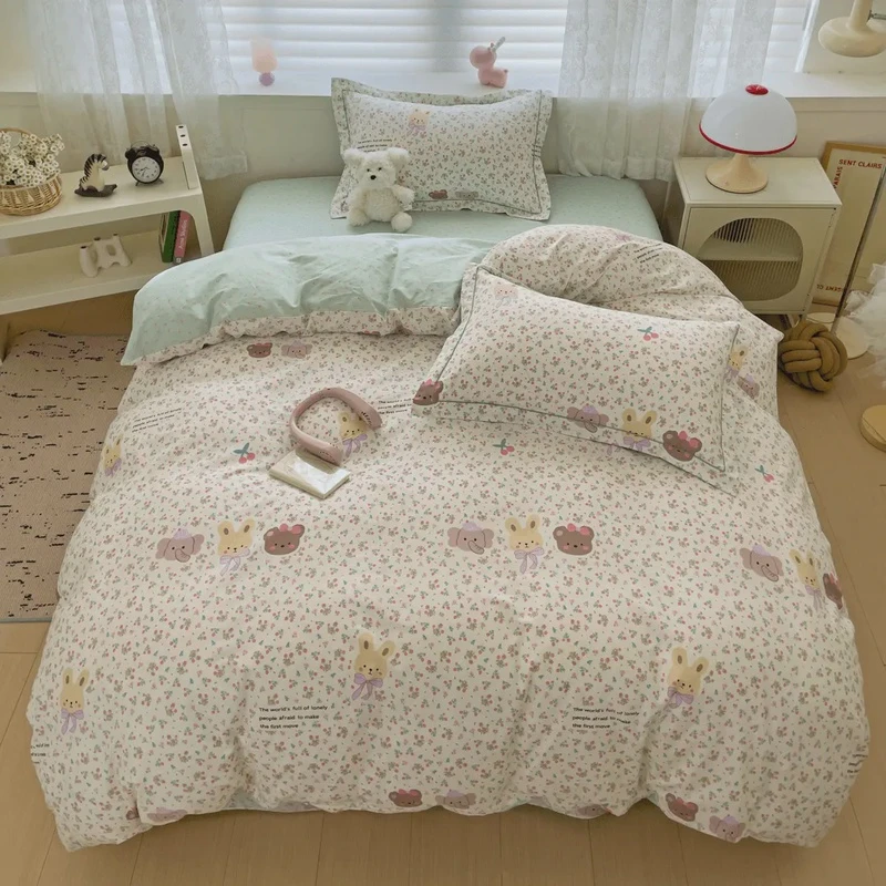 【恬蜜】纯棉套件全棉2024新款床上用品清新碎花被套床单宿舍套件