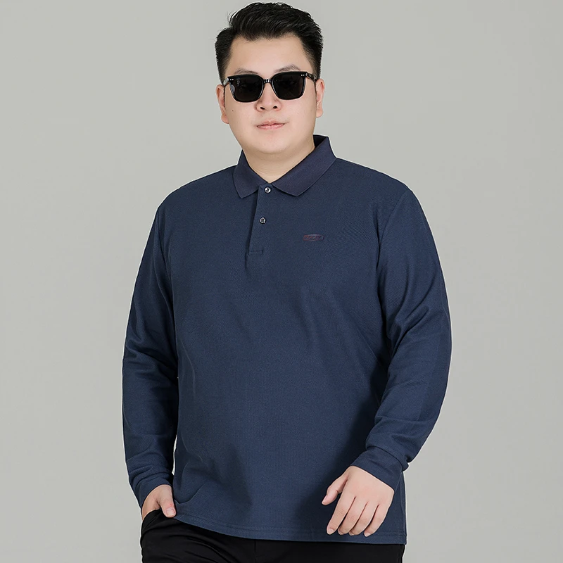 胖子男宽松翻领长袖T恤春秋打底衫加肥大码男纯棉运动休闲polo衫