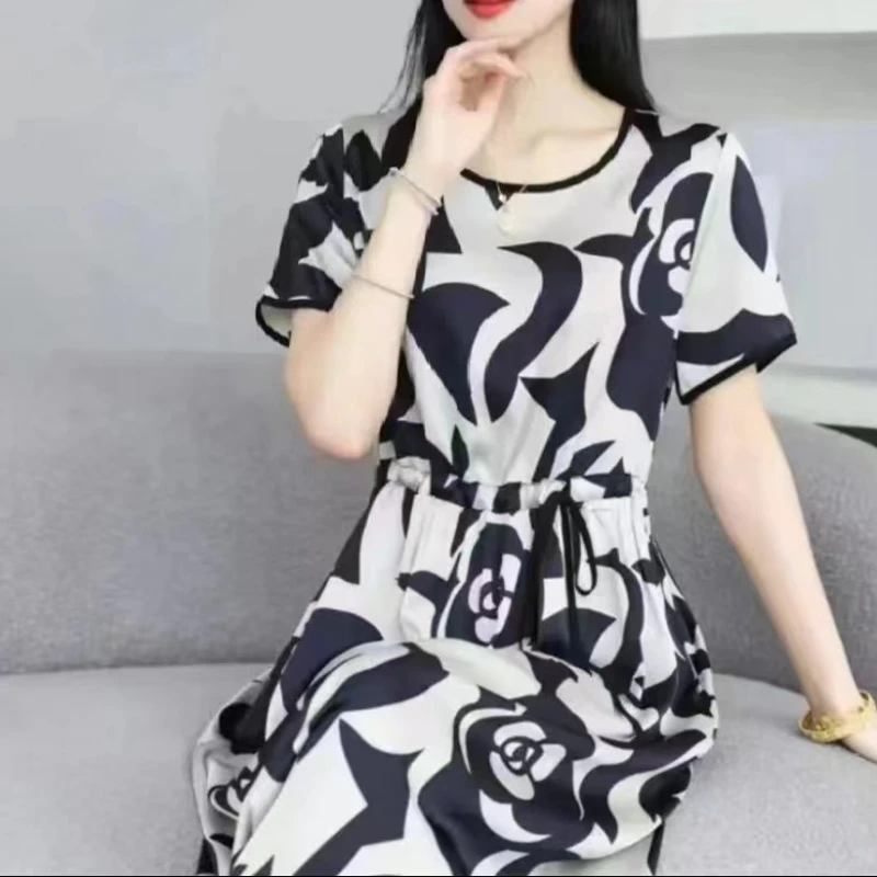 时尚减龄高端女士大花连衣裙长裙8823