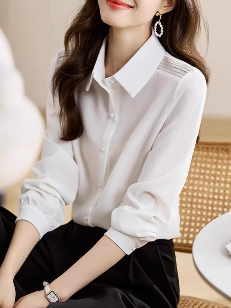 洋气30032（005）翻领雪纺衫女装休闲开衫衬衫春季打底上衣