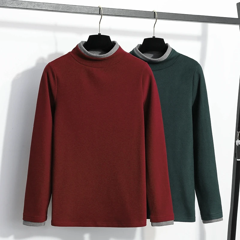 70104（6）大码女装半高领长袖T恤休闲时尚百搭显瘦打底上衣