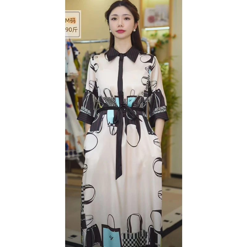 2024年新款桑蚕丝女士连衣裙气质优雅宽松时尚23071