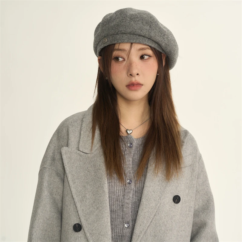 贝雷帽女2024新款帽子女款前进帽冬款显脸小冬画家帽秋冬款报童帽