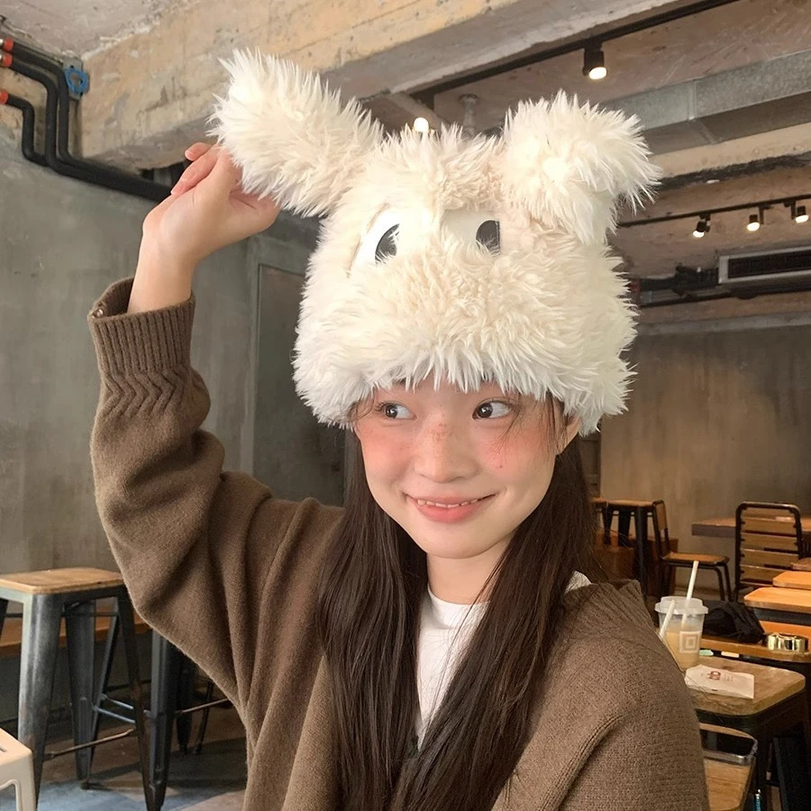 搞怪卡通小狗帽子2023新款女可爱长耳朵秋冬加厚保暖高档百搭防寒