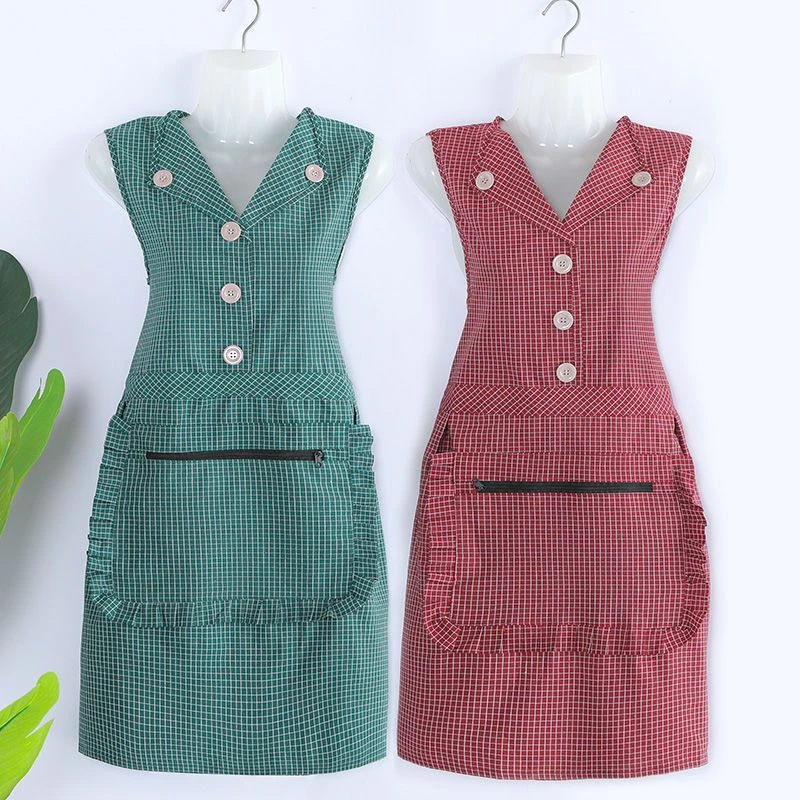 优质棉翻领无袖大口袋拉链兜工作厨房家用干活网红洋气可爱女罩衣