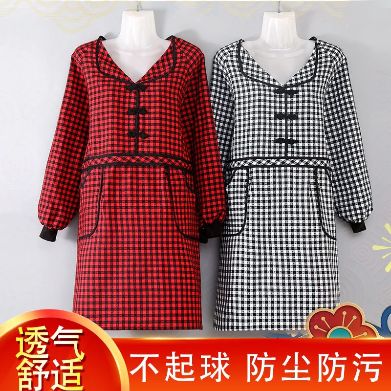 纯棉翻领长袖罩衣围裙秋冬季厨房女防油污韩版大人工作服反穿围腰