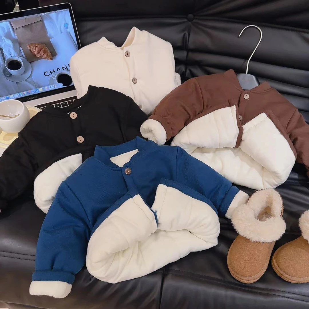 儿童宝宝开衫棉袄冬季加绒加厚男女童外穿棉衣婴儿保暖外套上衣