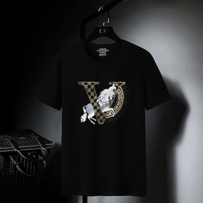 欧货奢潮丝光棉短袖男休闲正肩短袖上班透气吸汗半袖体恤