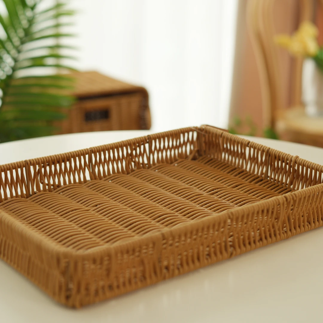 2024新款长方形茶托纯手工藤编中式家用客厅水果点心零食餐桌茶几