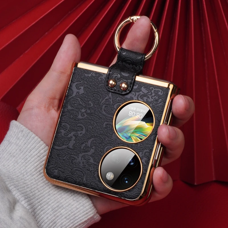 羽唯适用于华为Pocket 2手机壳素皮新年款印花P50Pocket指环扣套