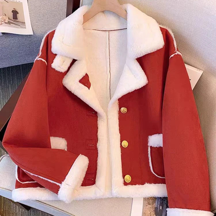 【C5021-C5030】春秋冬女装外套洋气短款加绒冬季毛绒皮毛一