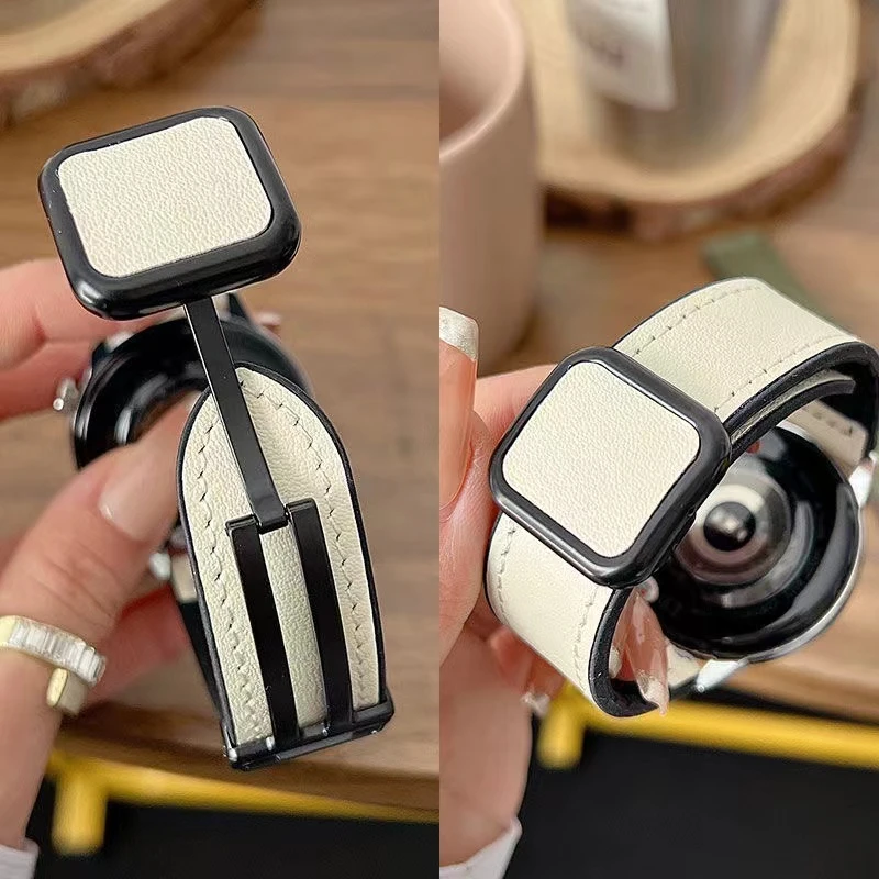 新款疯马纹磁吸方扣适用华为watch3/4pro表带GT2/GT3pro硅胶贴皮