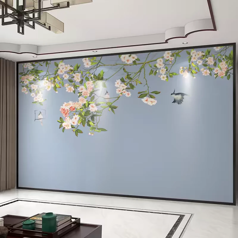 壁纸定制3d立体中式花鸟电视背景墙壁布卧室墙纸客厅装饰影视壁画