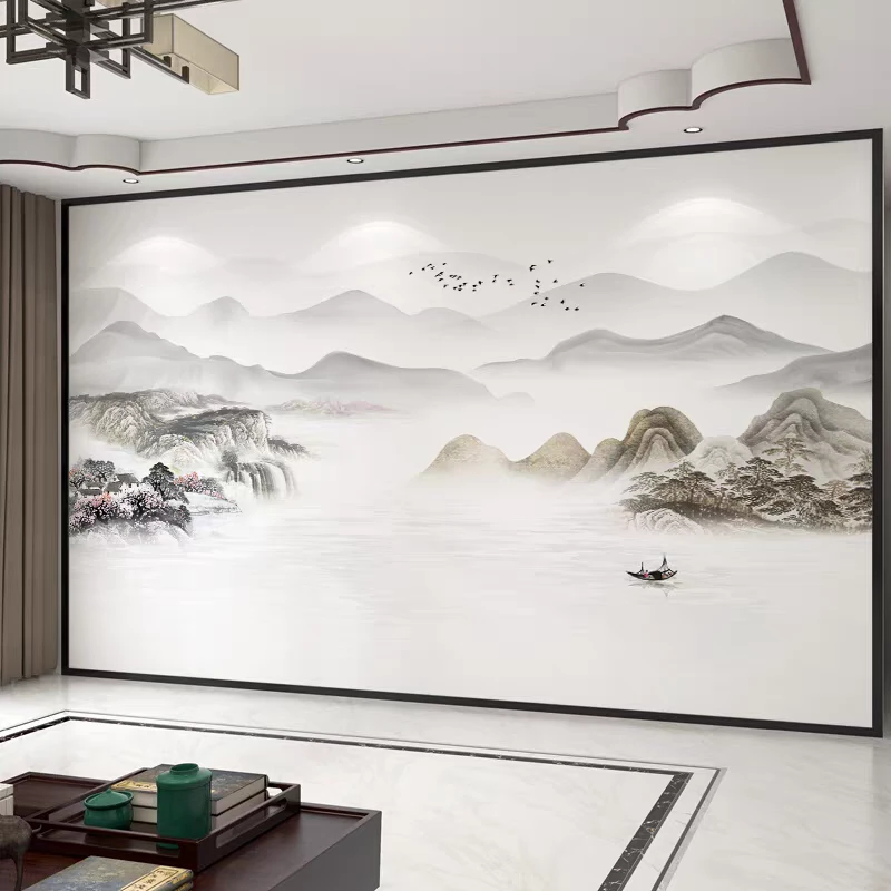 墙布定制中式背景墙3d立体壁画客厅壁布电视壁纸卧室2024新款墙纸
