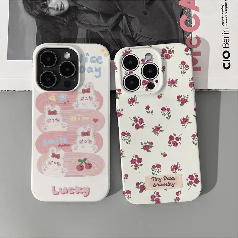 卡通小兔适用苹果菲林手机壳全包边高颜值轻耐脏网红卡通iPhone15