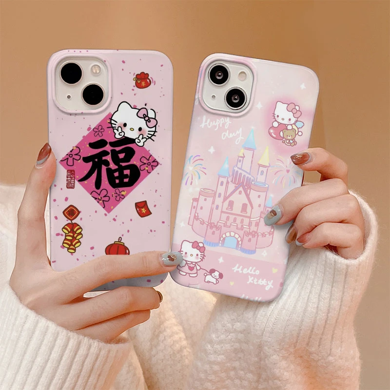 福气kt猫适用苹果菲林手机壳全包边高颜值轻薄耐脏网红iPhone15