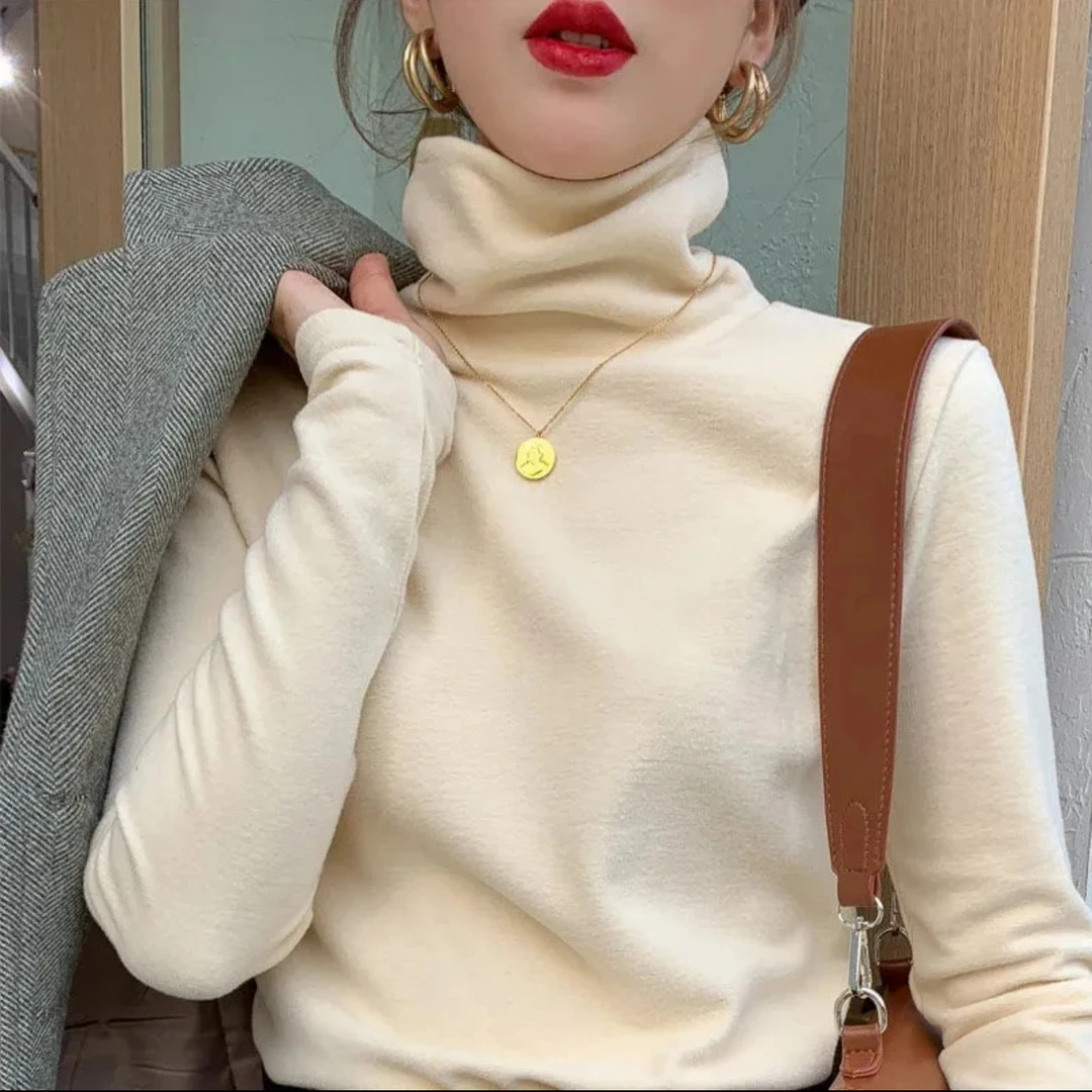 加绒加厚外穿德绒打底衫女内搭堆堆高领秋冬季洋气百搭保暖长袖