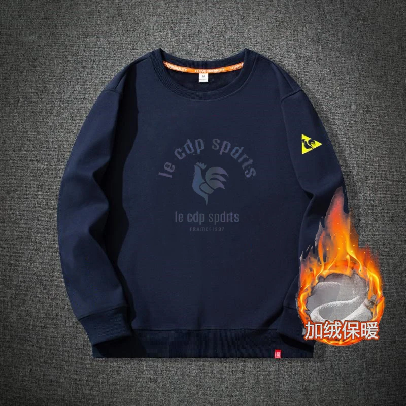 法国公鸡秋冬新款男士圆领卫衣加绒加厚休闲宽松运动潮牌套头长袖