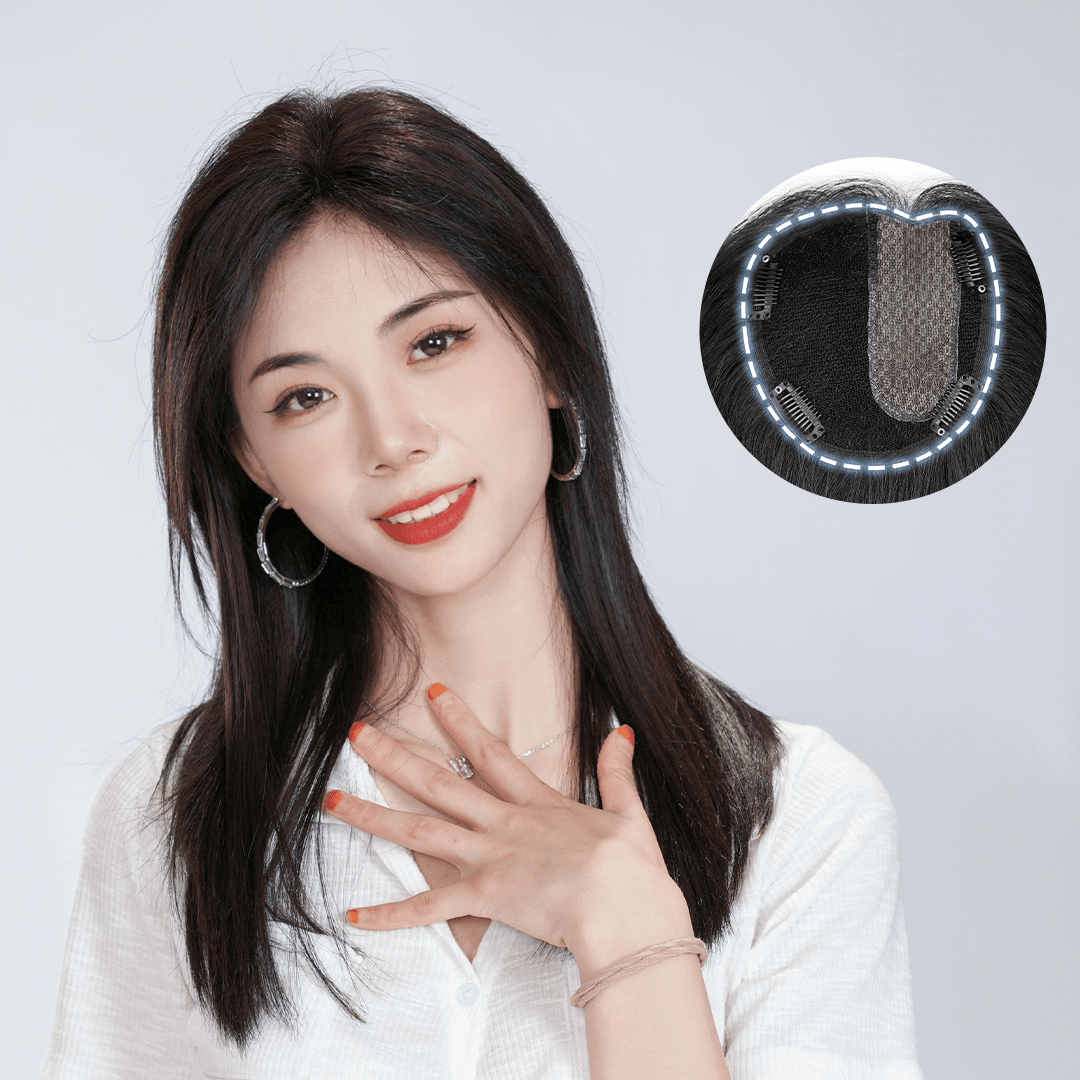 【12X13暮夜】新款双递针全真发仿真头皮假发片透气蓬松头顶补发片