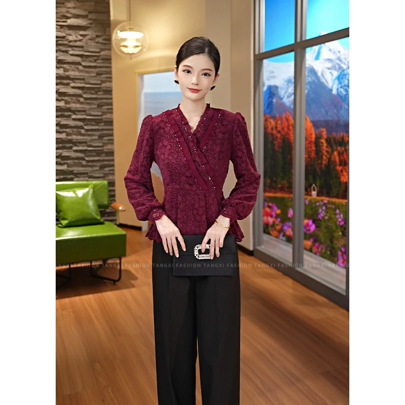 2025秋冬新款【LT-D861】轻奢时尚小众显白紫红色加绒长袖上衣女