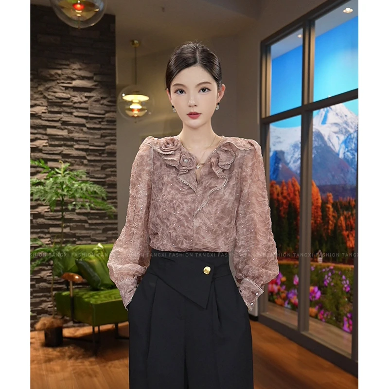 唐熹现货2026夏季新款【LT24-C221】设计感小众轻奢优雅长袖上衣女