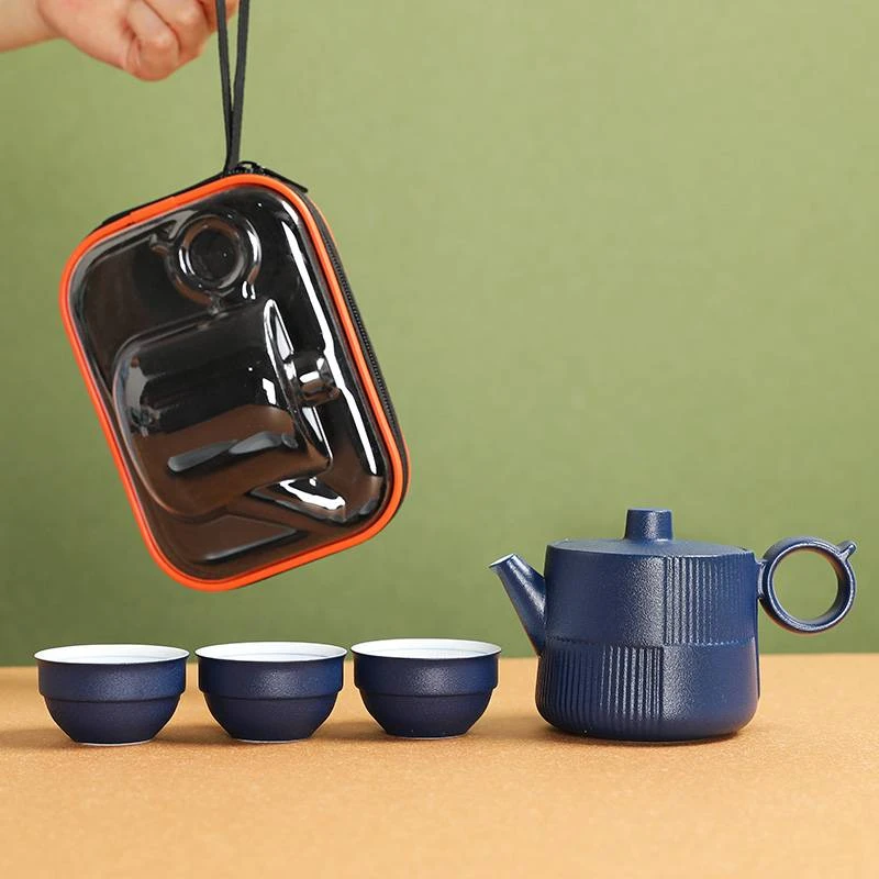 成艺蓝香系列旅行茶具便携式茶壶户外旅游茶具车载陶瓷露营过滤