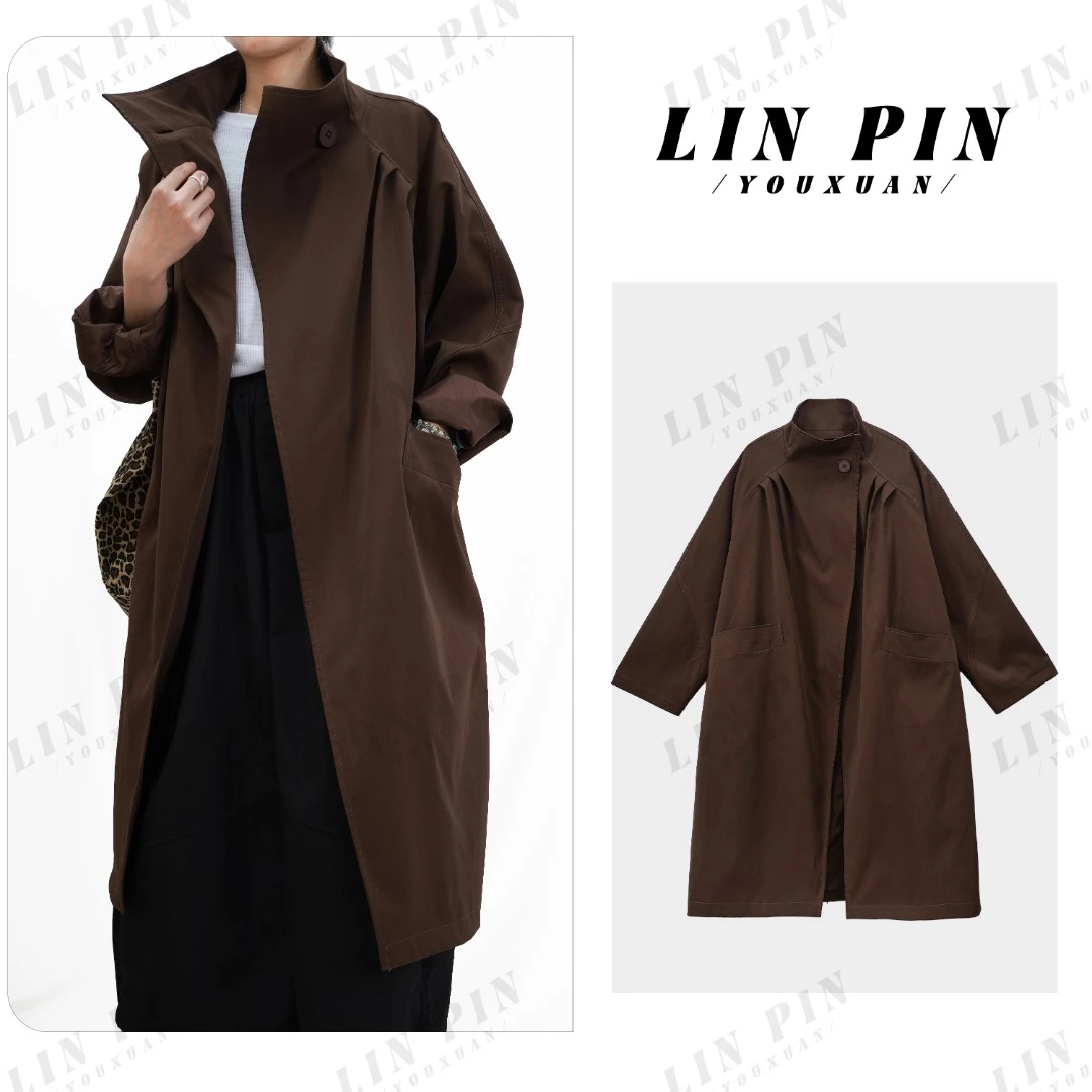 新款轻奢高级感气质立领宽松英伦风长款风衣外套女款春秋款-24205
