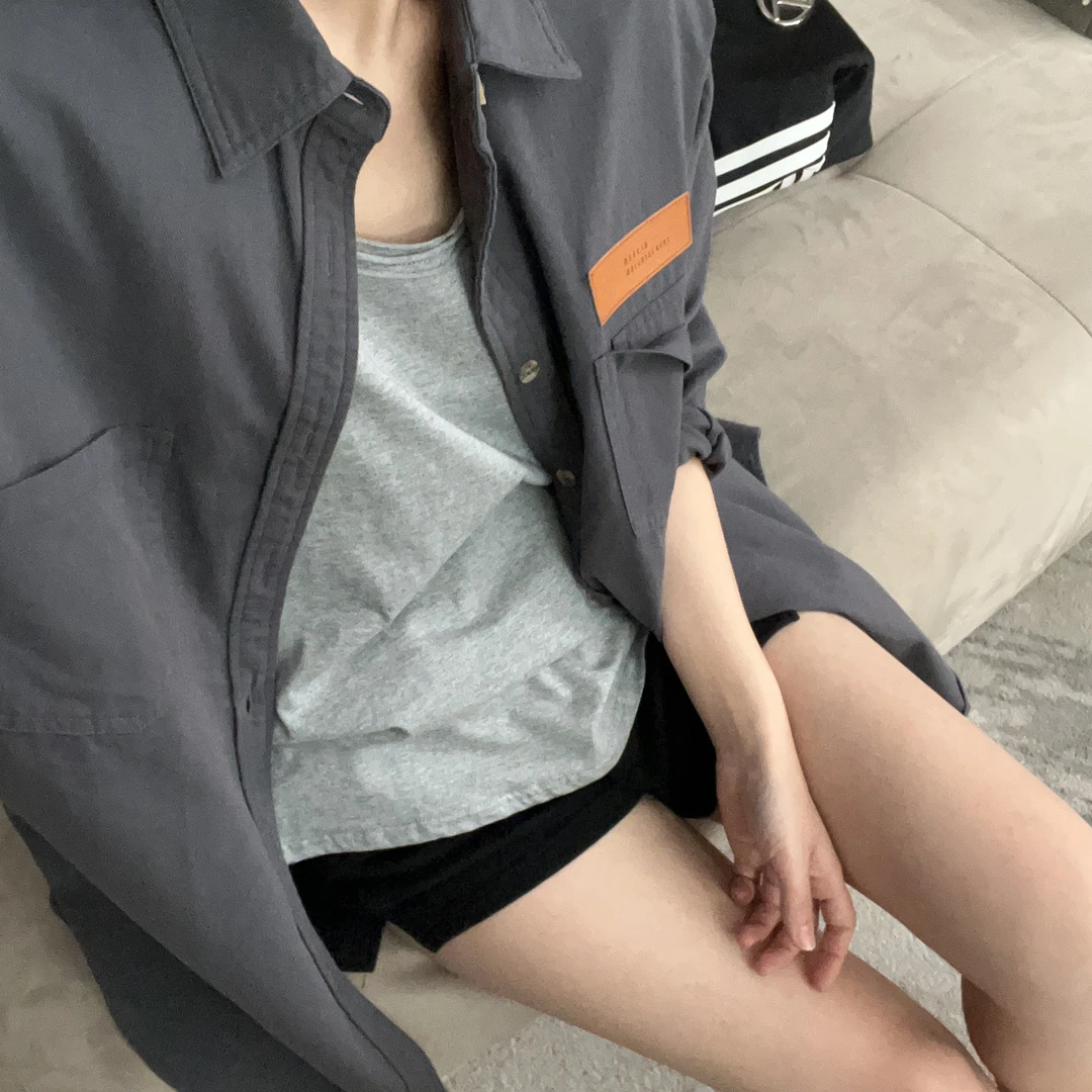 23026  2023春秋新款韩版纯色时尚休闲百搭宽松女士衬衣