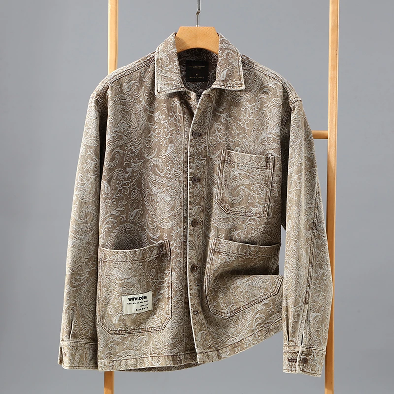 OG125国风复古文艺男士青年休闲外套重工艺洗水牛仔上衣宽松长袖