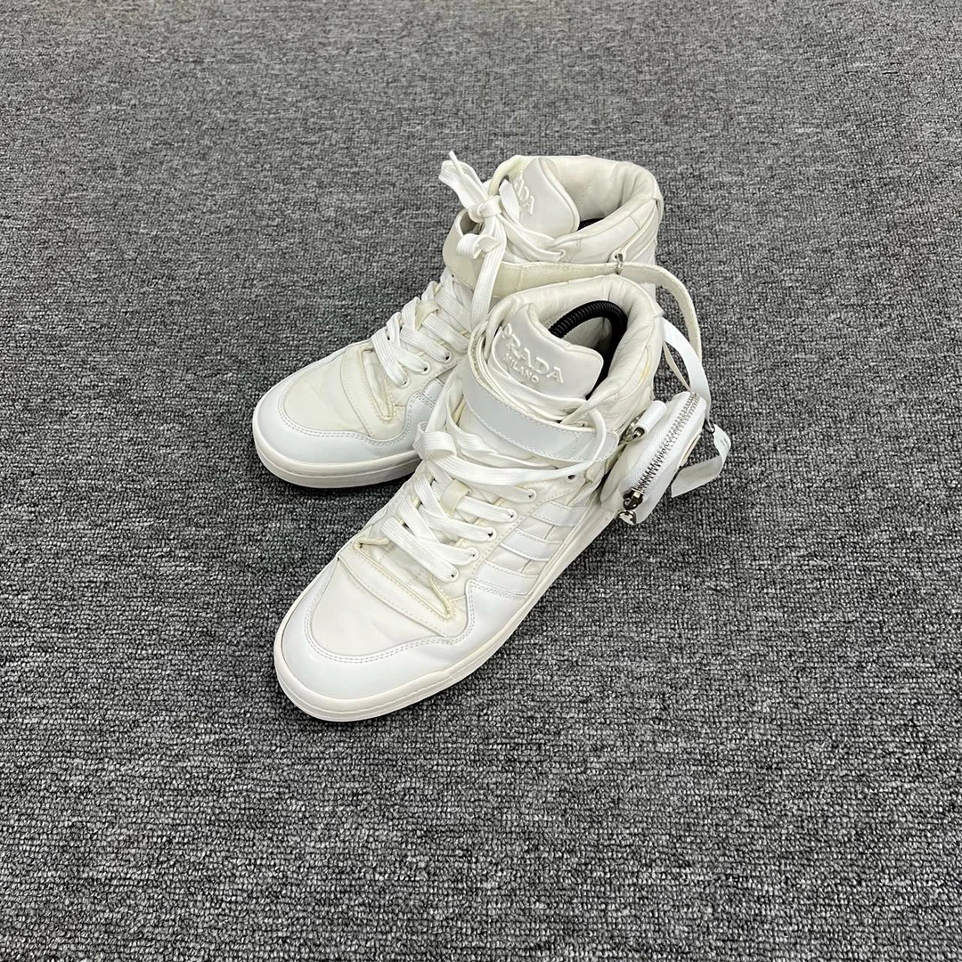 PRADA 普拉达 × Adidas 白色尼龙三角标口袋高帮板鞋 43码/95新/