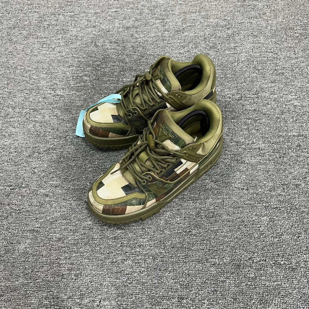 Louis Vuitton LV Trainer Maxi 绿色迷彩棋盘格胖丁板鞋 41.5码
