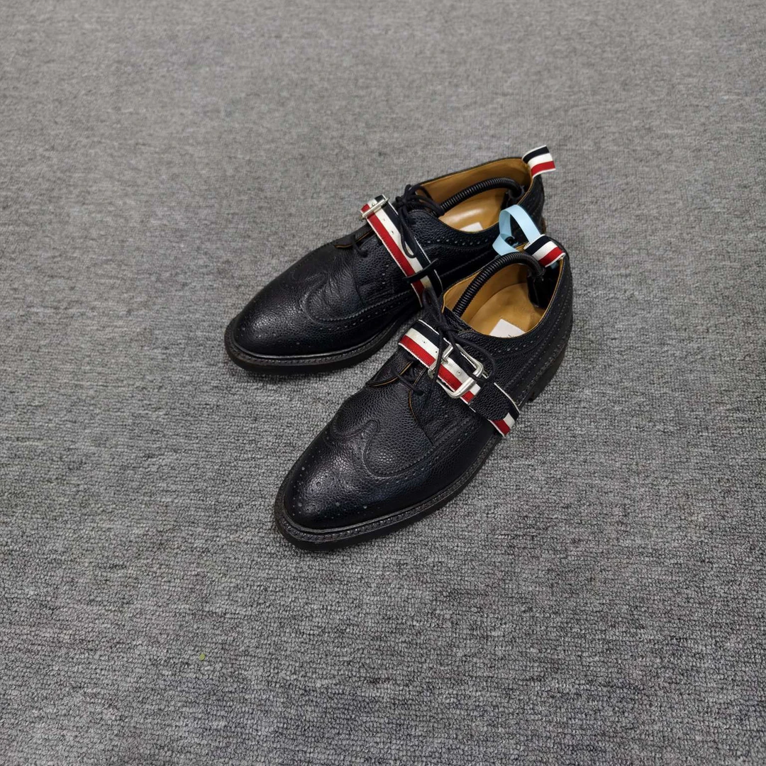 Thom Browne TB 黑色荔枝纹布鲁克雕花皮鞋 44码/95新/