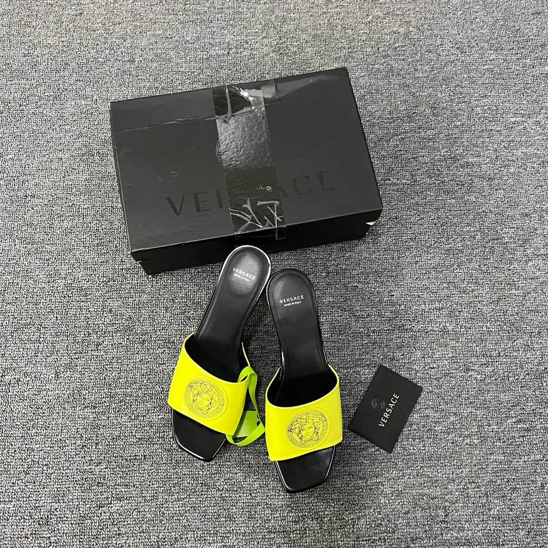 VERSACE 范思哲 主线美杜莎 黑绿高跟拖鞋 38码/99新/公价8000/