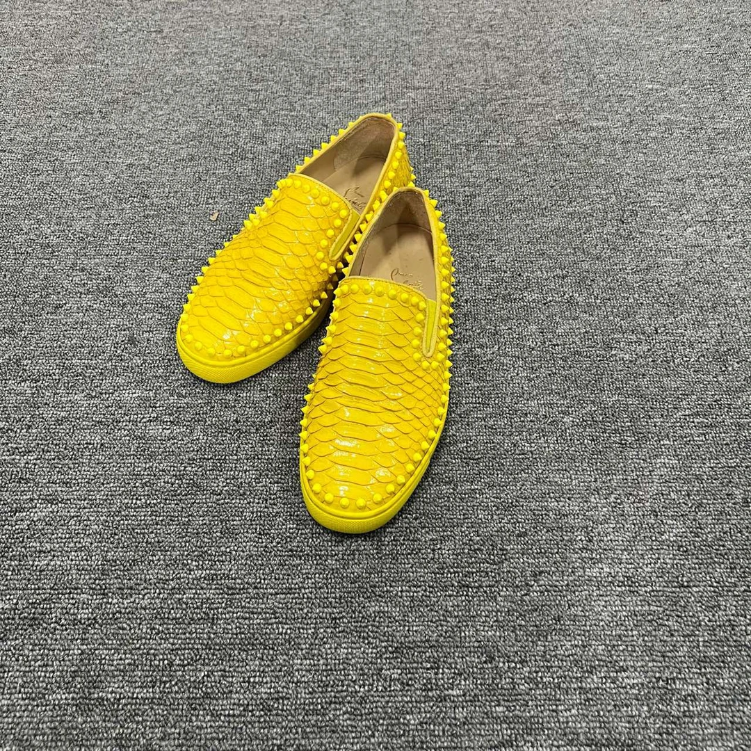 Christian Louboutin CL 黄色蛇皮鳞片铆钉一脚蹬 40码/95新/公价
