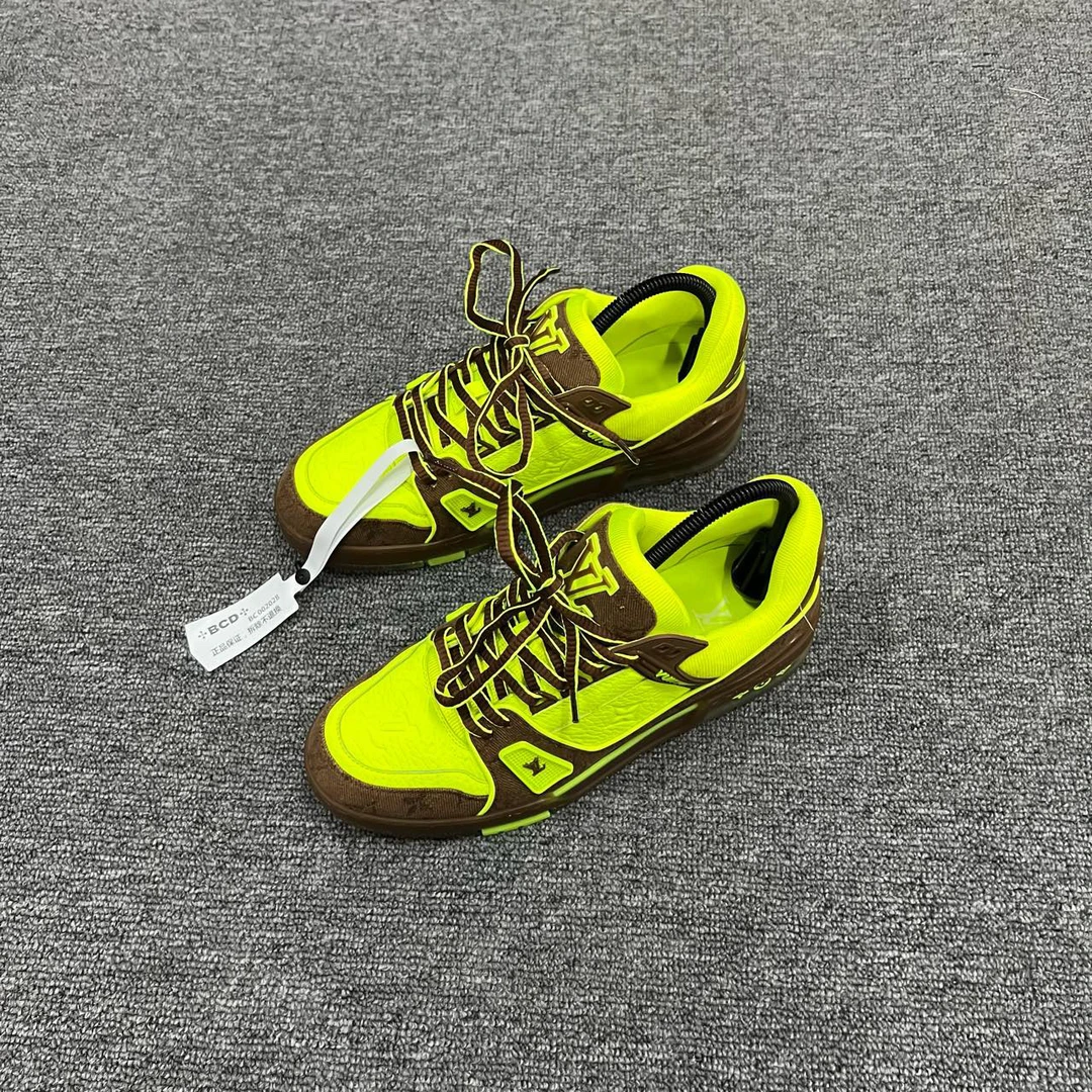 Louis Vuitton LV Trainer荧光绿棕色板鞋98新/40.5码/公价14514/