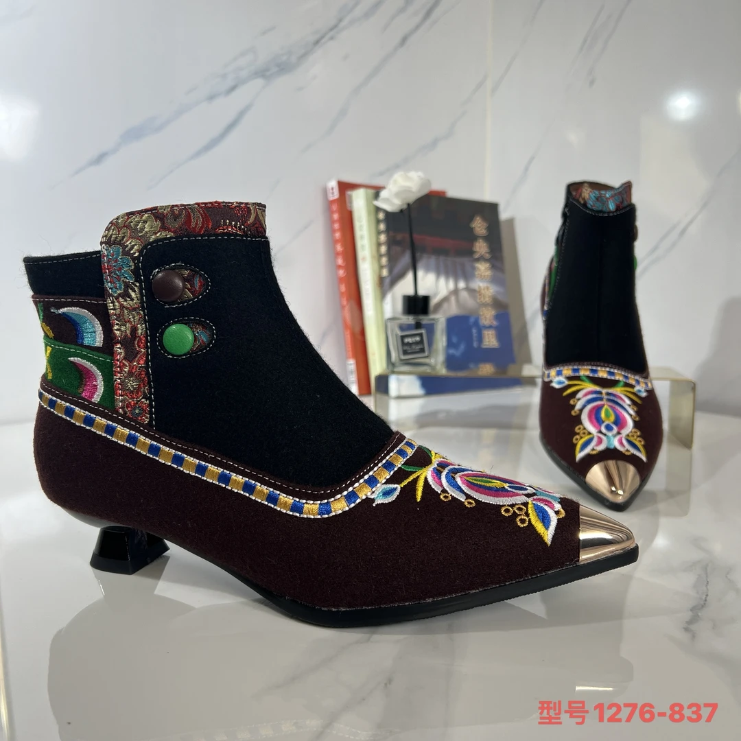 西藏女款短靴细跟名族风鞋1276-837