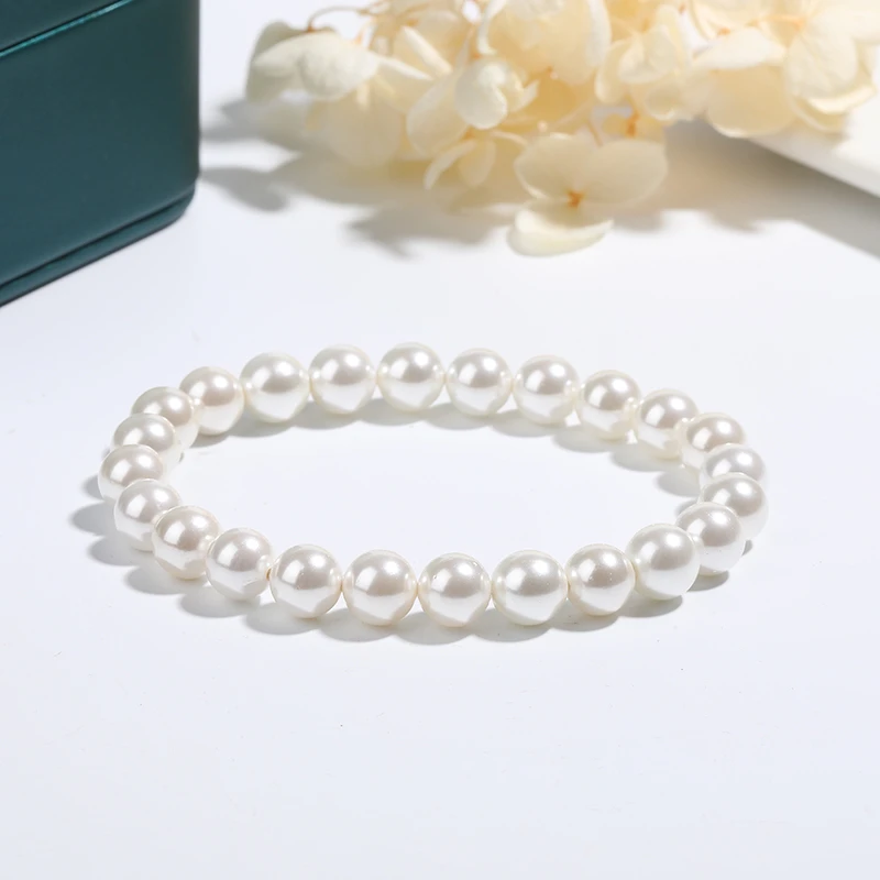 雪山白色贝珠8M小众手链SL1234弹力端午节父亲节