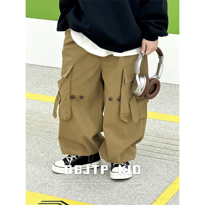 Q宝家童品9月新款 男童裤子秋季薄儿童工装长裤中大童时尚休闲裤