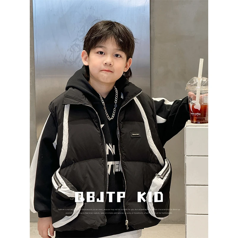 Q宝家童品10月新款 男童羽绒马甲儿童保暖背心冬季白鸭绒宝宝马夹