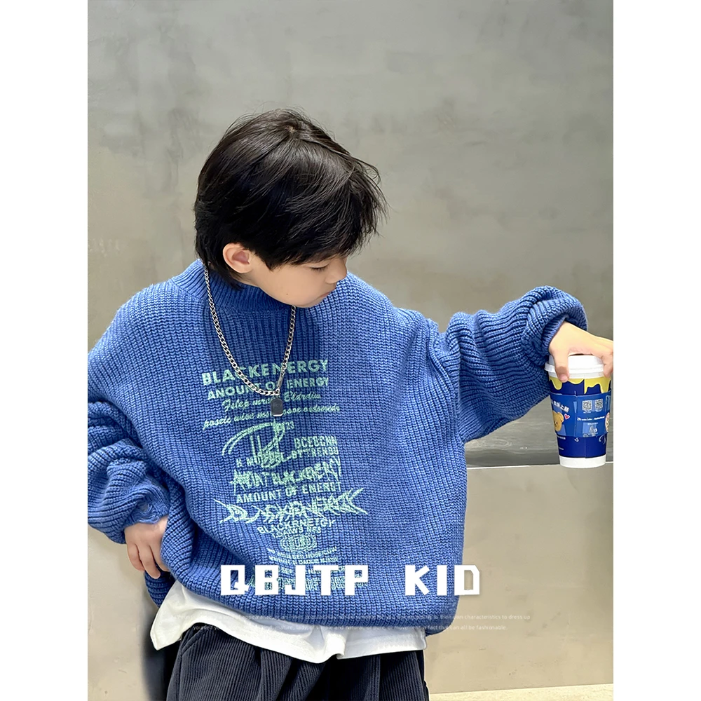 Q宝家童品10月新款 男童毛衣儿童冬季时尚百搭针织衫中大童上衣潮
