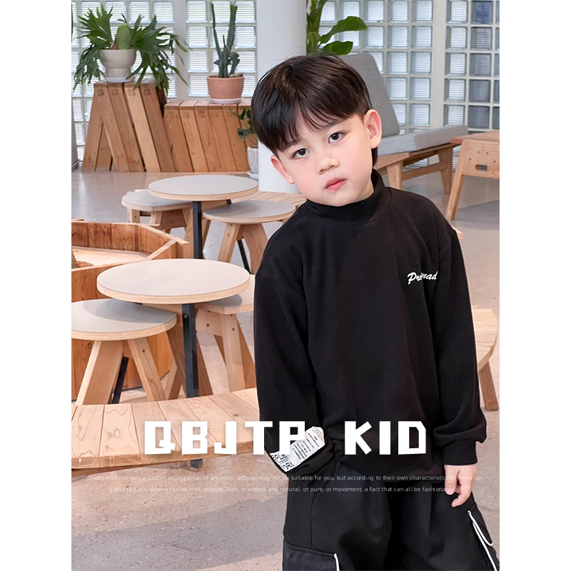 Q宝家童品10月新款 男童长袖t恤冬装儿童半高领打底衫韩版上衣潮